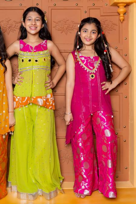 Buy Kirti Agarwal - Pret N Couture Magenta Brocade, Silk Zari And Georgette Cape Sharara Set Online at Aza Fashions Buy_Kirti Agarwal - Pret N Couture_Magenta Brocade, Silk Zari And Georgette Cape Sharara Set _Online_at_Aza_Fashions