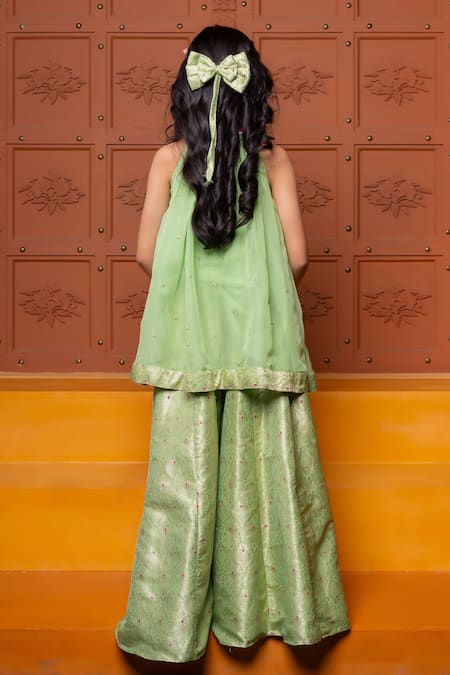 Shop Kirti Agarwal - Pret N Couture Green Organza, Satin, Brocade Sequins, Zari, Lace Kurta And Sharara Set at Aza Fashions Shop_Kirti Agarwal - Pret N Couture_Green Organza, Satin, Brocade Sequins, Zari, Lace Kurta And Sharara Set _at_Aza_Fashions