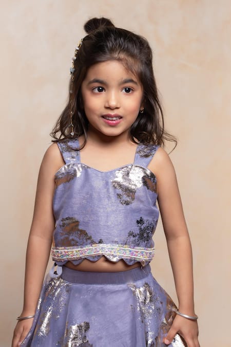 Kirti Agarwal - Pret N Couture_Lavender Organza Foil Printing Scalloped Hem Blouse And Lehenga Set _Online_at_Aza_Fashions