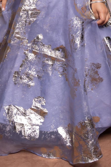 Buy_Kirti Agarwal - Pret N Couture_Lavender Organza Foil Printing Scalloped Hem Blouse And Lehenga Set _Online_at_Aza_Fashions