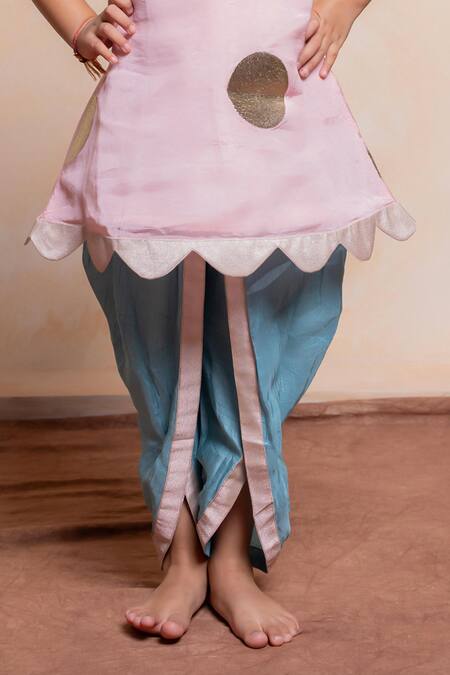 Kirti Agarwal - Pret N Couture Pink Crepe, Silk Polka Dot Kurta And Dhoti Pant Set Online at Aza Fashions Kirti Agarwal - Pret N Couture_Pink Crepe, Silk Polka Dot Kurta And Dhoti Pant Set _Online_at_Aza_Fashions