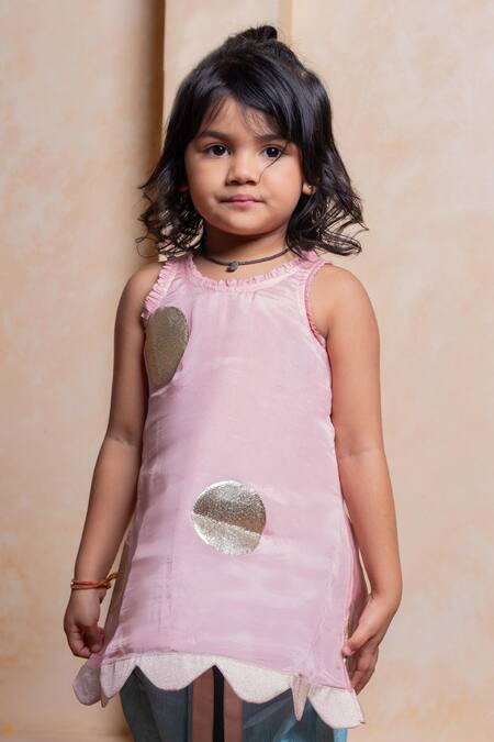 Buy Kirti Agarwal - Pret N Couture Pink Crepe, Silk Polka Dot Kurta And Dhoti Pant Set Online at Aza Fashions Buy_Kirti Agarwal - Pret N Couture_Pink Crepe, Silk Polka Dot Kurta And Dhoti Pant Set _Online_at_Aza_Fashions