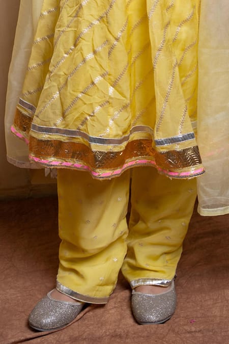 Kirti Agarwal - Pret N Couture Yellow Organza, Viscose, Shantoon Mirrors, Embroidered Anarkali Kurta Set Online at Aza Fashions Kirti Agarwal - Pret N Couture_Yellow Organza, Viscose, Shantoon Mirrors, Embroidered Anarkali Kurta Set _Online_at_Aza_Fashions