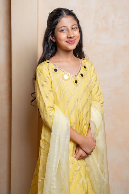 Buy Kirti Agarwal - Pret N Couture Yellow Organza, Viscose, Shantoon Mirrors, Embroidered Anarkali Kurta Set Online at Aza Fashions Buy_Kirti Agarwal - Pret N Couture_Yellow Organza, Viscose, Shantoon Mirrors, Embroidered Anarkali Kurta Set _Online_at_Aza_Fashions