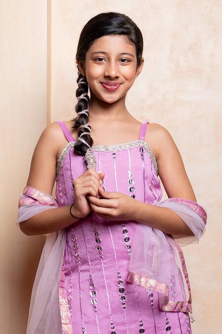 Kirti Agarwal - Pret N Couture Lavender Chinon, Brocade, Silk, Net Mirrors, Sequins, Kurta Sharara Set Online at Aza Fashions Kirti Agarwal - Pret N Couture_Lavender Chinon, Brocade, Silk, Net Mirrors, Sequins, Kurta Sharara Set _Online_at_Aza_Fashions