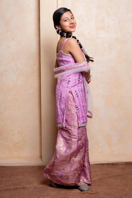 Kirti Agarwal - Pret N Couture Lavender Chinon, Brocade, Silk, Net Mirrors, Sequins, Kurta Sharara Set at Aza Fashions Kirti Agarwal - Pret N Couture_Lavender Chinon, Brocade, Silk, Net Mirrors, Sequins, Kurta Sharara Set _at_Aza_Fashions