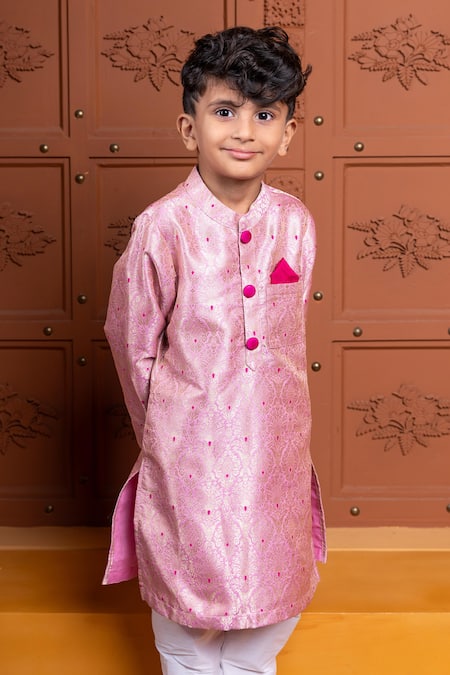 Buy_Kirti Agarwal - Pret N Couture_Pink Brocade, Silk, Cotton Zari Woven Kurta Set 