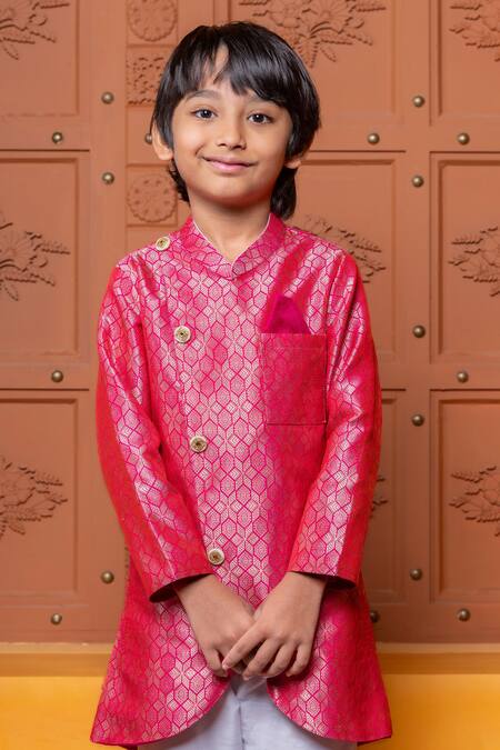 Kirti Agarwal - Pret N Couture_Pink Brocade, Silk, Cotton Zari Geometric Kurta And Churidar Set _at_Aza_Fashions