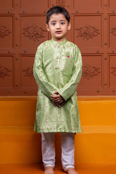 Kirti Agarwal - Pret N Couture Brocade Silk Woven Motif Kurta Pyjama Set 