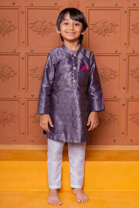 Kirti Agarwal - Pret N Couture_Purple Brocade, Silk, Cotton Zari Geometric Kurta Pyjama Set _Online_at_Aza_Fashions