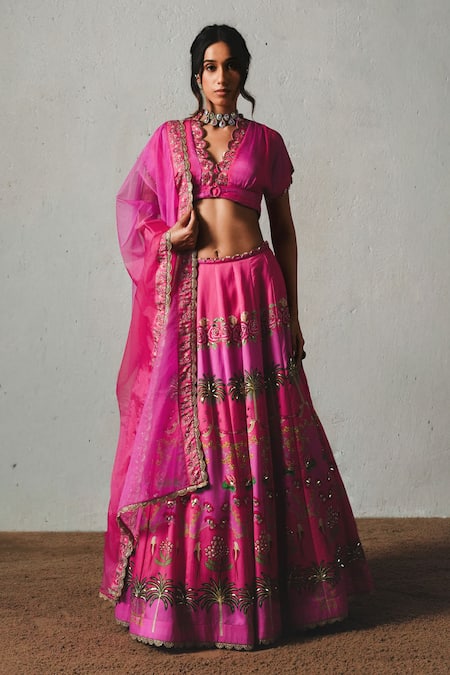 Basil Leaf Pink Printed Lehenga Set 