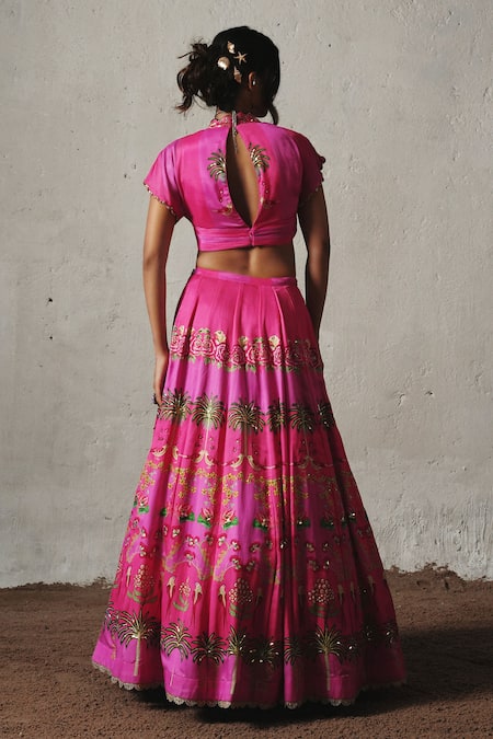 Basil Leaf Pink Printed Lehenga Set 