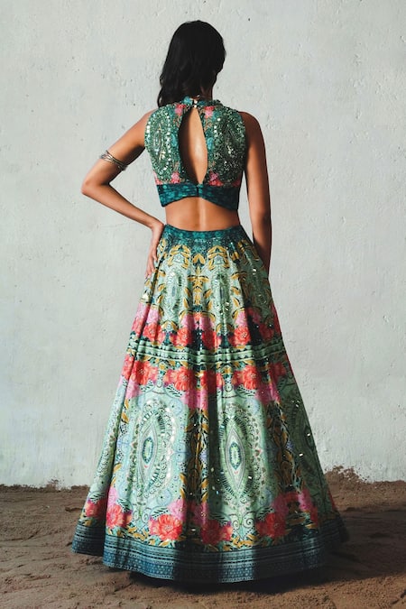 Basil Leaf Bottlegreen Printed Lehenga Set 