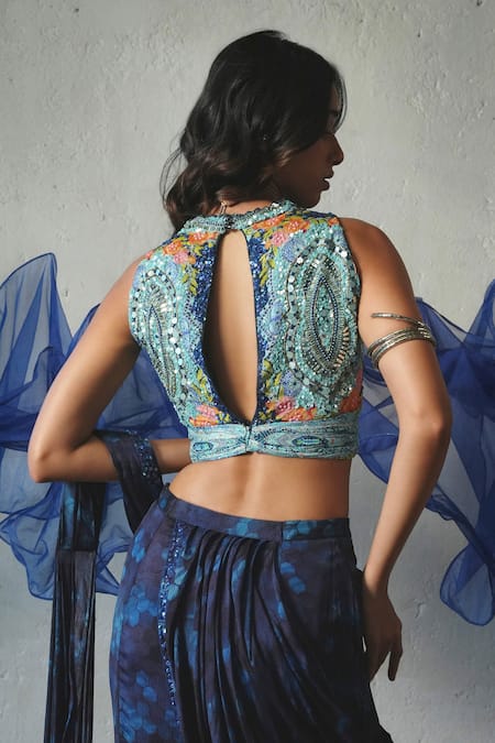 Basil Leaf Tonal Printed Pre-Draped Saree With Blouse 