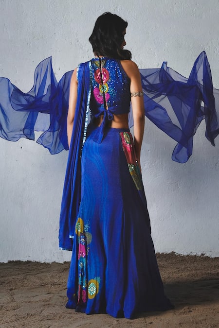 Basil Leaf Printed Pre-Draped Saree With Blouse 