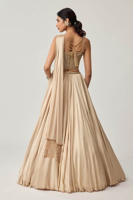 Vvani By Vani Vats Mirror Corset Blouse Satin Lehenga Set 