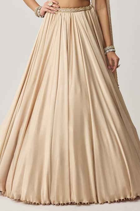 Vvani By Vani Vats Beige Satin, Georgette Mirrors, Embroidery, Pom-poms Corset Blouse Lehenga Set Online at Aza Fashions Vvani By Vani Vats_Beige Satin, Georgette Mirrors, Embroidery, Pom-poms Corset Blouse Lehenga Set _Online_at_Aza_Fashions