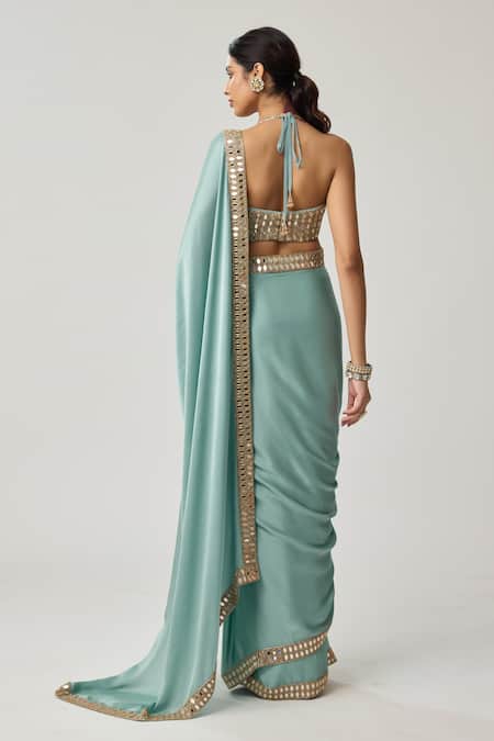 Vvani By Vani Vats Satin Saree With Mirror Embroidered Blouse 