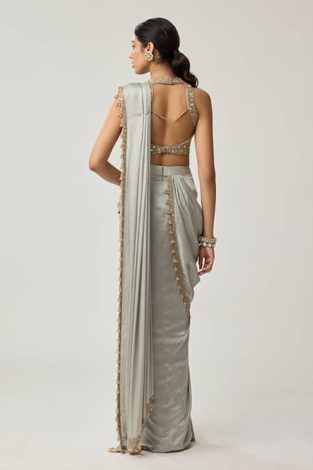 Vvani By Vani Vats Pre-Draped Satin Saree With Mirror Blouse 