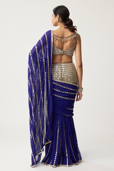 Vvani By Vani Vats Pre-Draped Fitted Linear Mirror Saree With Blouse 