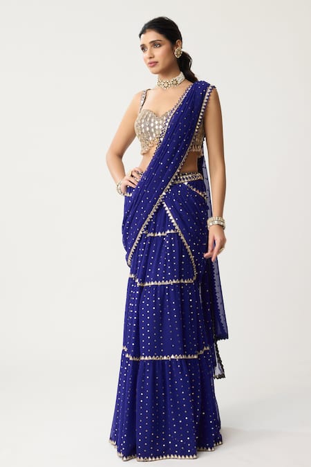 Vvani By Vani Vats Tiered Pre-Draped Lehenga Mirror Saree With Blouse 