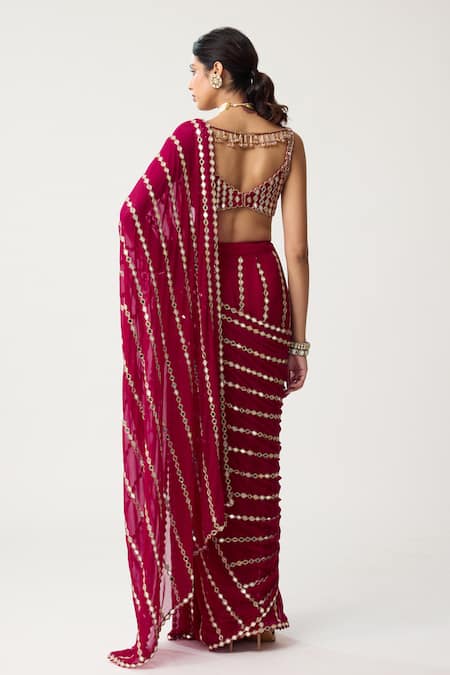 Vvani By Vani Vats Linear Mirror Pre-Draped Saree With Blouse 