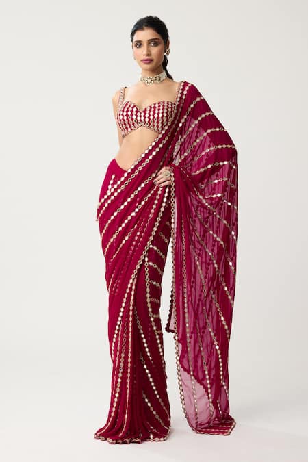Vvani By Vani Vats Linear Mirror Pre-Draped Saree With Blouse 