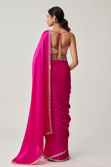 Vvani By Vani Vats Mirror Bordered Saree With Gota Blouse 