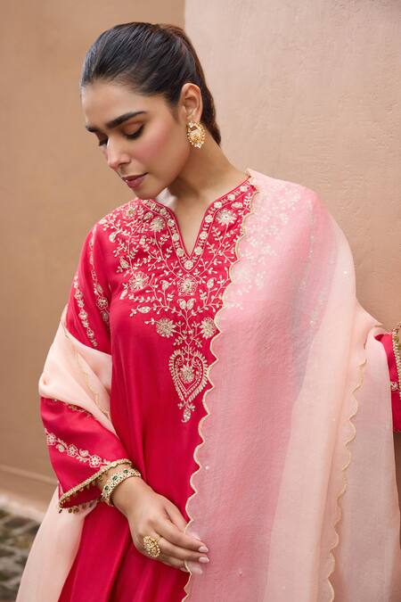 Dohr India Pink Chanderi Silk, Organza Zari, Sequins, Embroidery Sitarah Choga Kurta Set Online at Aza Fashions Dohr India_Pink Chanderi Silk, Organza Zari, Sequins, Embroidery Sitarah Choga Kurta Set _Online_at_Aza_Fashions