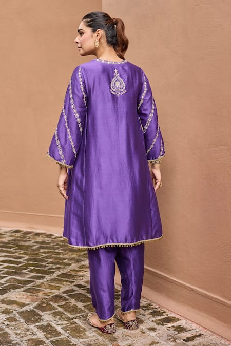 Shop Dohr India Purple Chanderi Silk, Organza Zari, Sequins, Embroidery, Sitarah And Choga Set at Aza Fashions Shop_Dohr India_Purple Chanderi Silk, Organza Zari, Sequins, Embroidery, Sitarah And Choga Set _at_Aza_Fashions