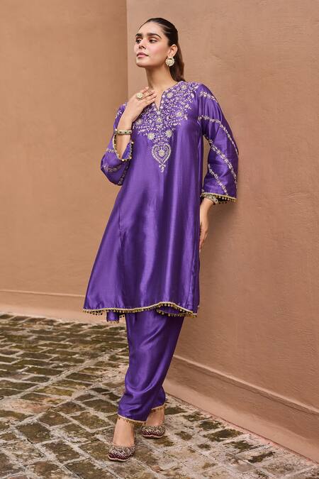 Dohr India Purple Chanderi Silk, Organza Zari, Sequins, Embroidery, Sitarah And Choga Set Online at Aza Fashions Dohr India_Purple Chanderi Silk, Organza Zari, Sequins, Embroidery, Sitarah And Choga Set _Online_at_Aza_Fashions