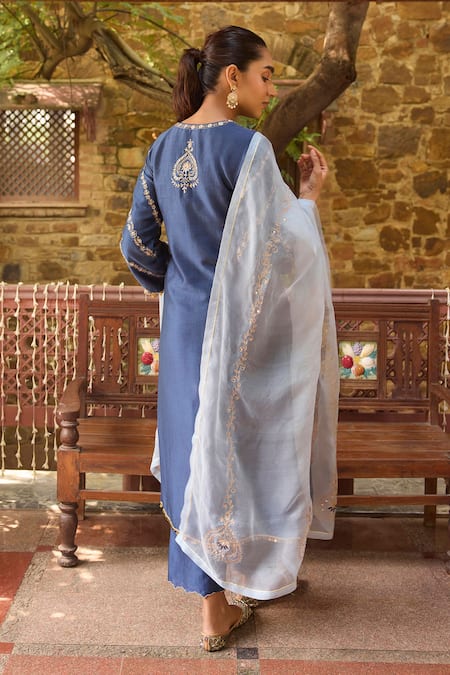 Dohr India Zeenat Zari & Sequins Embroidered Kurta Palazzo Set 