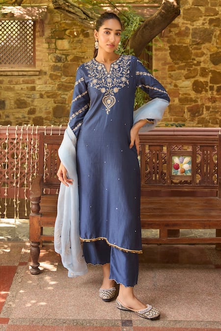 Dohr India Zeenat Zari & Sequins Embroidered Kurta Palazzo Set 