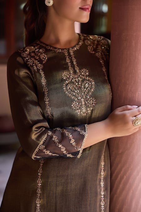 Dohr India Black Tissue, Organza Embroidery, Zari, Nurah Aari And Gota Kurta Salwar Set at Aza Fashions Dohr India_Black Tissue, Organza Embroidery, Zari, Nurah Aari And Gota Kurta Salwar Set _at_Aza_Fashions