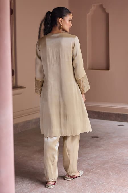 Shop Dohr India Gray Tissue, Organza, Silk Embroidery, Gota Patti Round Nurah Aari Kurta Set at Aza Fashions Shop_Dohr India_Gray Tissue, Organza, Silk Embroidery, Gota Patti Round Nurah Aari Kurta Set _at_Aza_Fashions