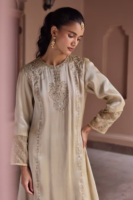 Shop Dohr India Gray Tissue, Organza, Silk Embroidery, Gota Patti Round Nurah Aari Kurta Set Online at Aza Fashions Shop_Dohr India_Gray Tissue, Organza, Silk Embroidery, Gota Patti Round Nurah Aari Kurta Set _Online_at_Aza_Fashions