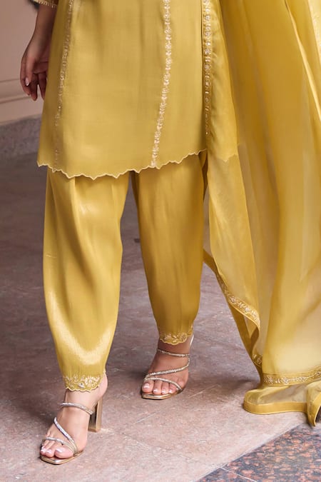 Dohr India Mustard Tissue, Organza, Silk Embroidery, Zari, Nurah Aari Kurta And Salwar Set Online at Aza Fashions Dohr India_Mustard Tissue, Organza, Silk Embroidery, Zari, Nurah Aari Kurta And Salwar Set _Online_at_Aza_Fashions