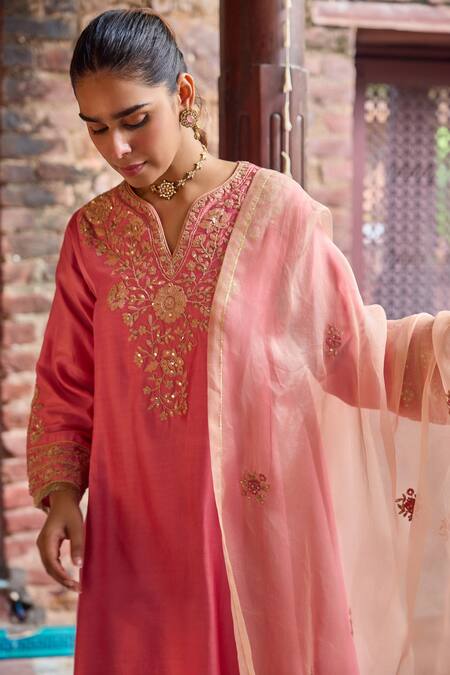 Dohr India Pink Silk, Chanderi, Cotton, Satin, Organza Kainat A-line Kurta Salwar Set Online at Aza Fashions Dohr India_Pink Silk, Chanderi, Cotton, Satin, Organza Kainat A-line Kurta Salwar Set _Online_at_Aza_Fashions