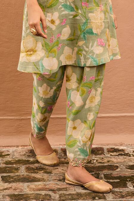 Dohr India_Green Tissue, Organza Zari, Sequins, Gulbaagh Floral Printed Kurta Salwar Set _at_Aza_Fashions