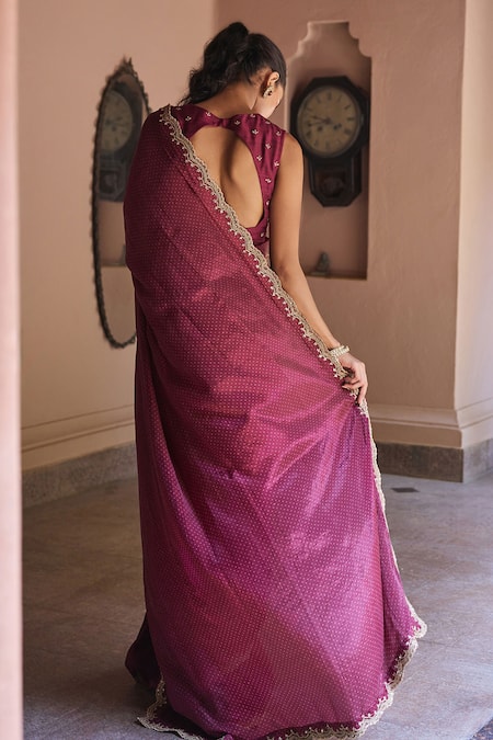 Dohr India Alisha Zari & Sequins Embroidered Saree With Blouse 
