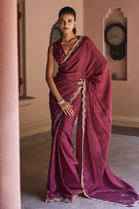 Dohr India Alisha Zari & Sequins Embroidered Saree With Blouse 