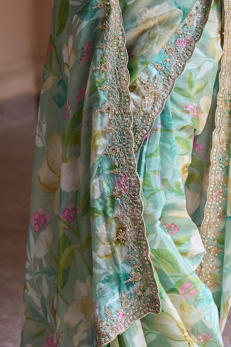 Buy_Dohr India_Multi Color Organza, Viscose Embroidery, Adira Floral Print Saree With Blouse _Online_at_Aza_Fashions