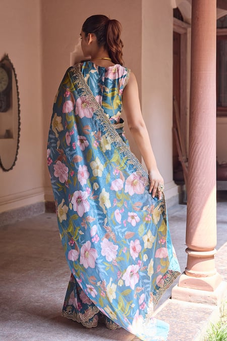 Dohr India Adira Floral Organza Saree With Blouse 