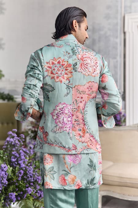 Mahima Mahajan Saim Fanah Print Hand Embroidered Bundi Kurta Set 