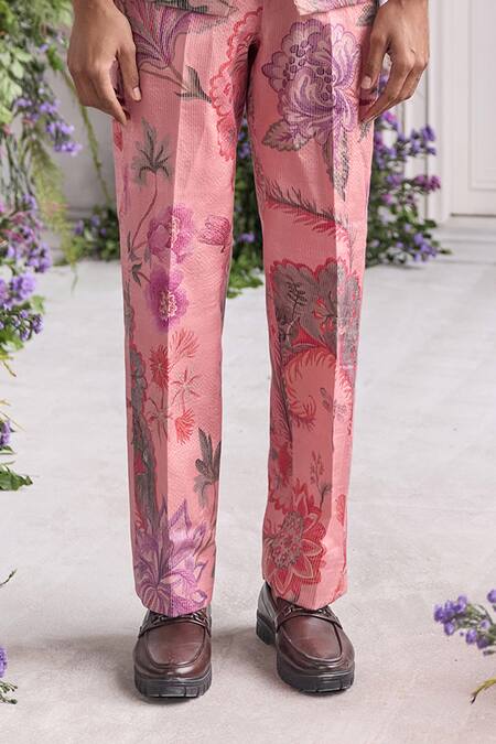 Mahima Mahajan_Blush Satin, Organza Embroidery Ameer Fanah Print Quilted Hand Bandhgala Set _Online_at_Aza_Fashions