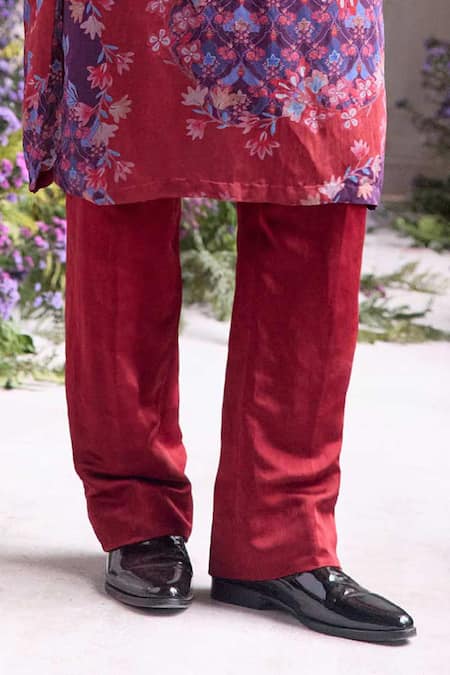 Mahima Mahajan_Red Linen, Satin Anwar Fanah Print Kurta And Trouser Set _Online_at_Aza_Fashions