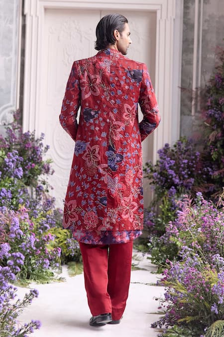 Mahima Mahajan Nawaf Panelled Fanah Print Embroidered Sherwani Set 