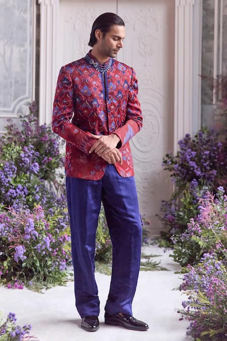 Mahima Mahajan Ismail Fanah Print Hand Embroidered Bandhgala & Trouser Set 