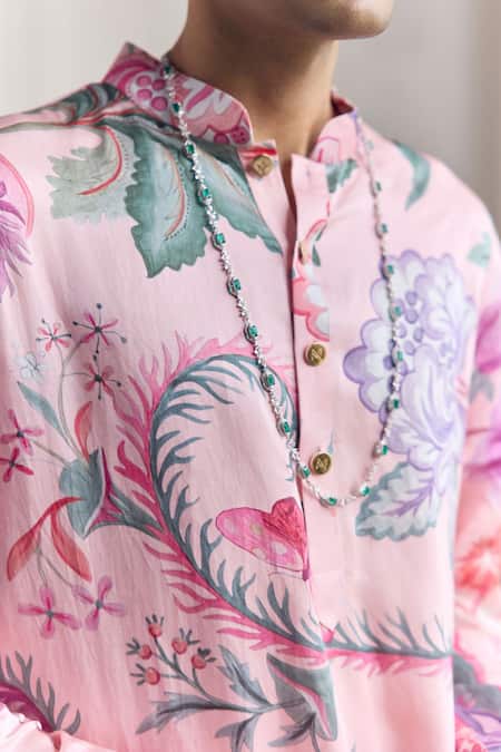 Mahima Mahajan_Blush Linen, Satin Faruq Fanah Print Kurta And Pant Set _Online_at_Aza_Fashions