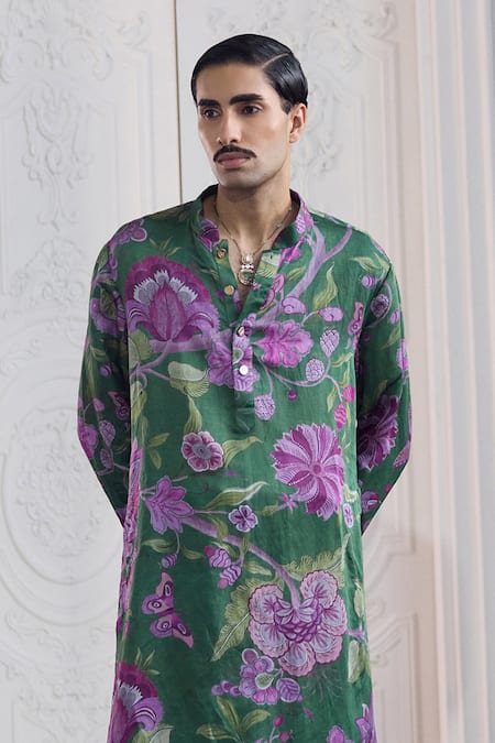 Mahima Mahajan_Green Linen, Satin Aasif Fanah Print Kurta And Trouser Set _Online_at_Aza_Fashions